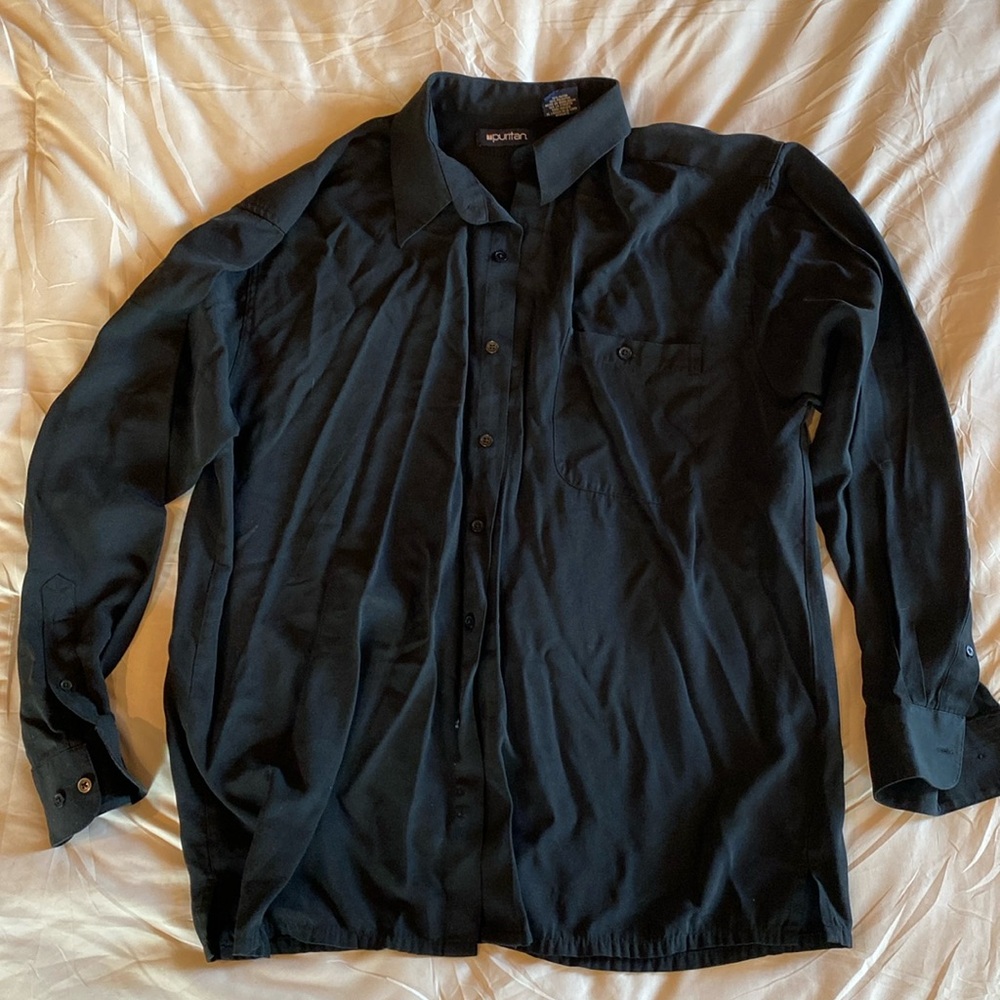 Puritan Black Button Down Long Sleeve Shirt Large